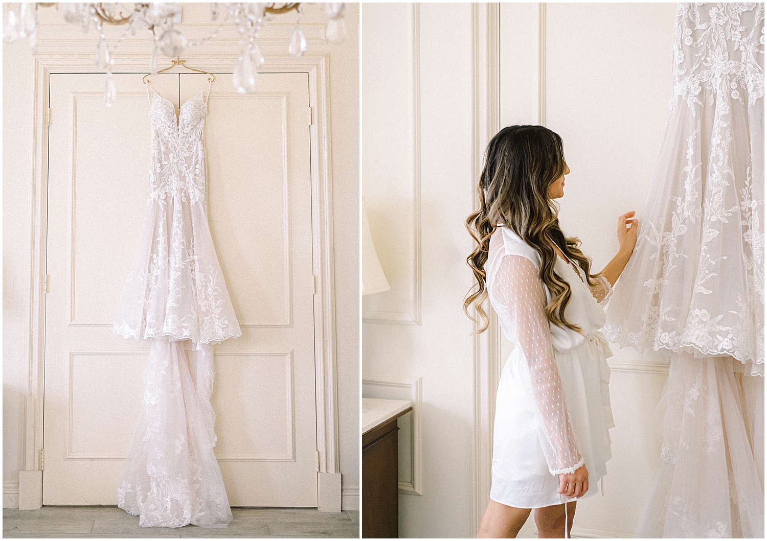 Bride and groom embrace at Khrya Beaucrest Ranch with mountain views