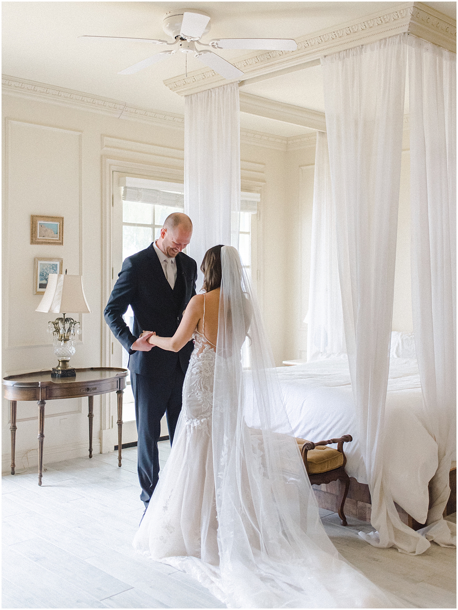 Romantic first look at Khrya Beaucrest Ranch before a Serendipity Garden wedding.