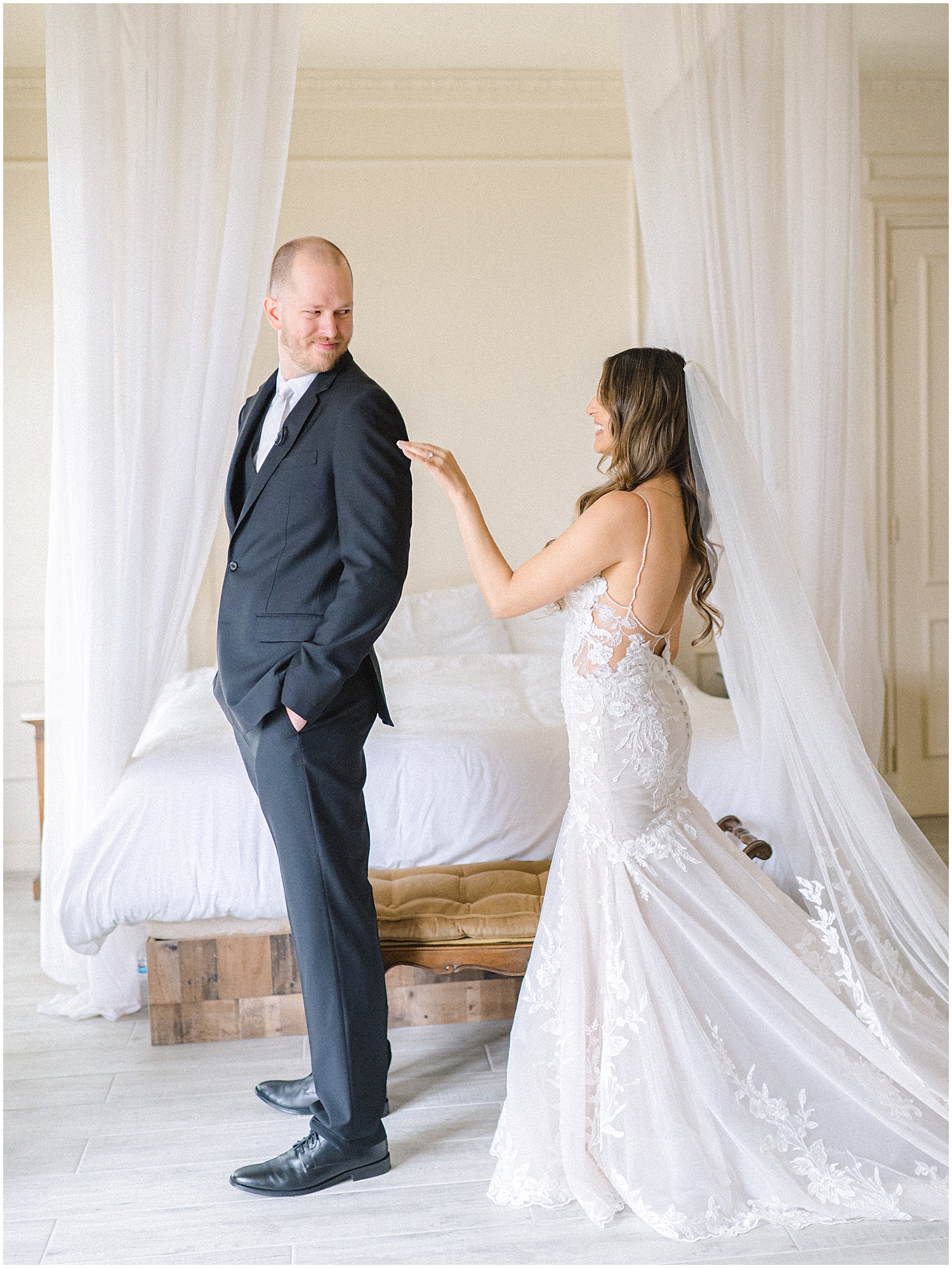 Romantic first look at Khrya Beaucrest Ranch before a Serendipity Garden wedding.