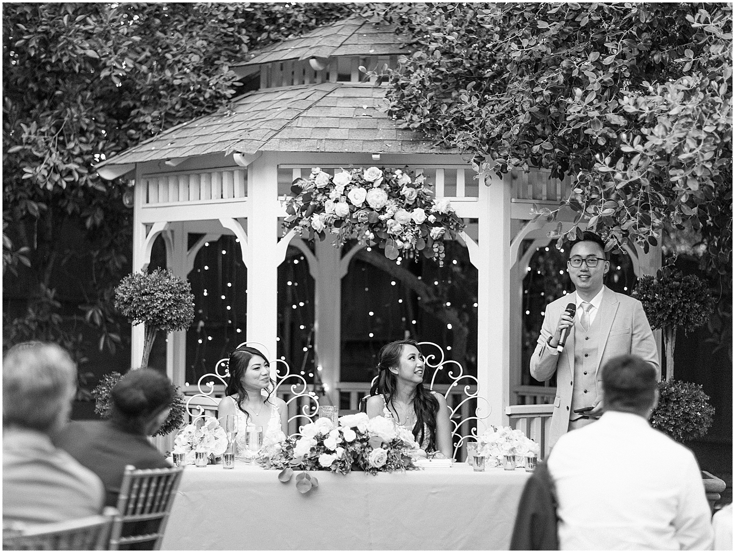 Dusty pink and ivory wedding decor at Christmas House Inn LGBTQ+ wedding.