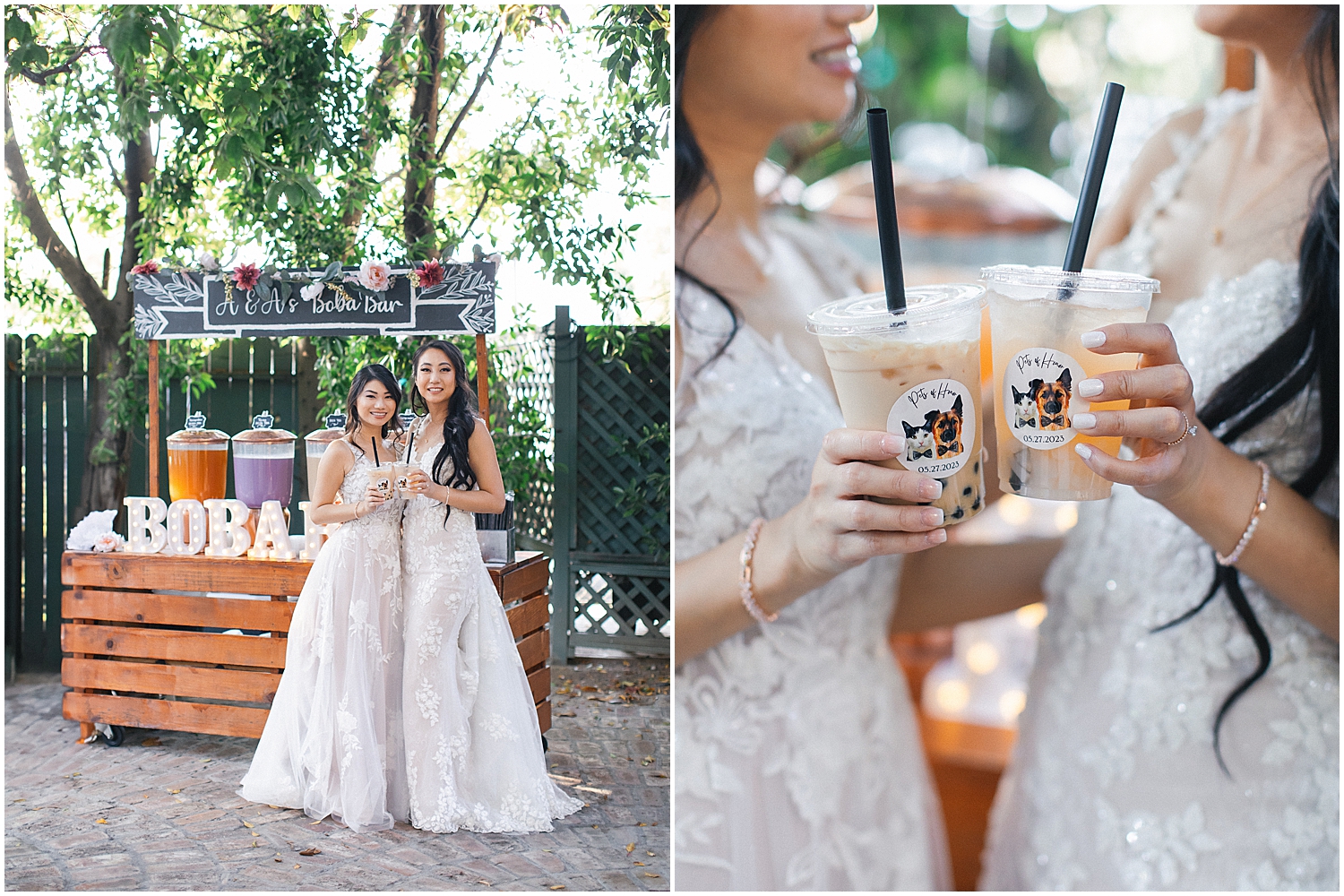 Guests enjoying boba and dancing at an LGBTQ+ friendly wedding venue.