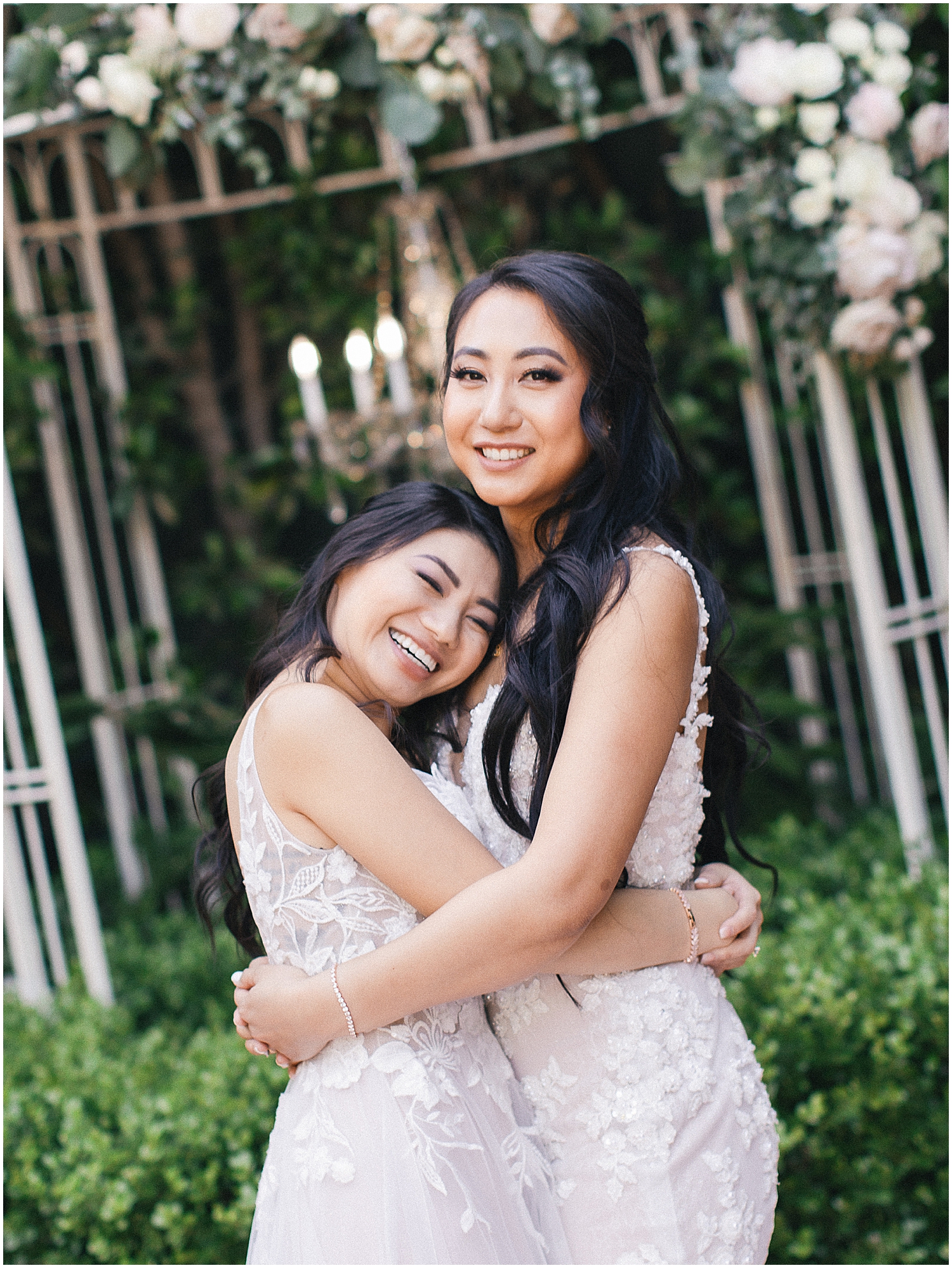 Golden hour wedding portraits of LGBTQ+ couple in Rancho Cucamonga.