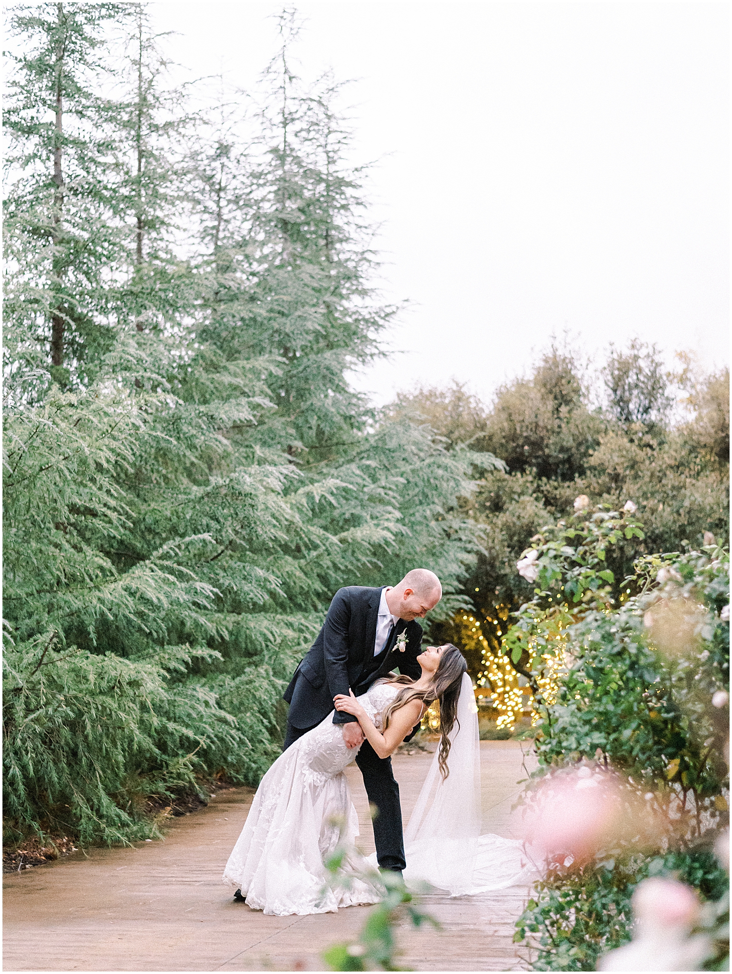 Elegant mountain wedding ceremony at Serendipity Garden with soft winter florals.