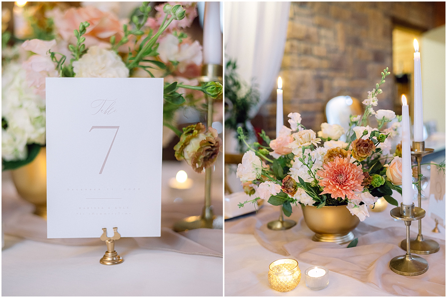 Elegant mountain wedding ceremony at Serendipity Garden with soft winter florals.