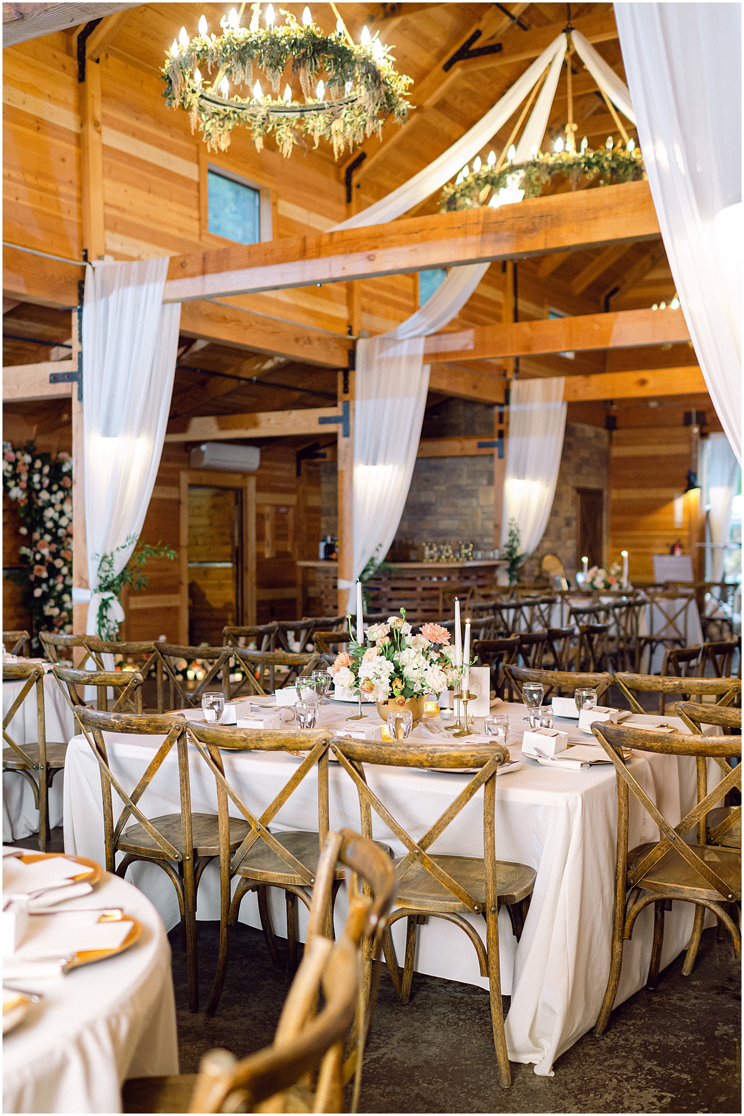 Serendipity Garden wedding reception under twinkling lights and mountain views.