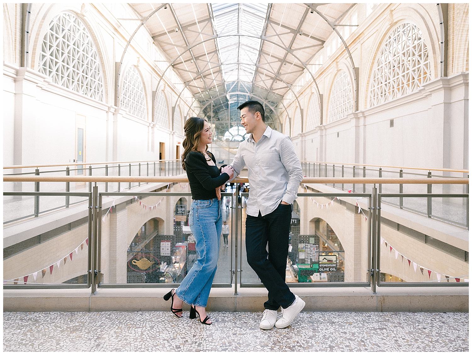 Romantic San Francisco engagement photo inside the Ferry Building.