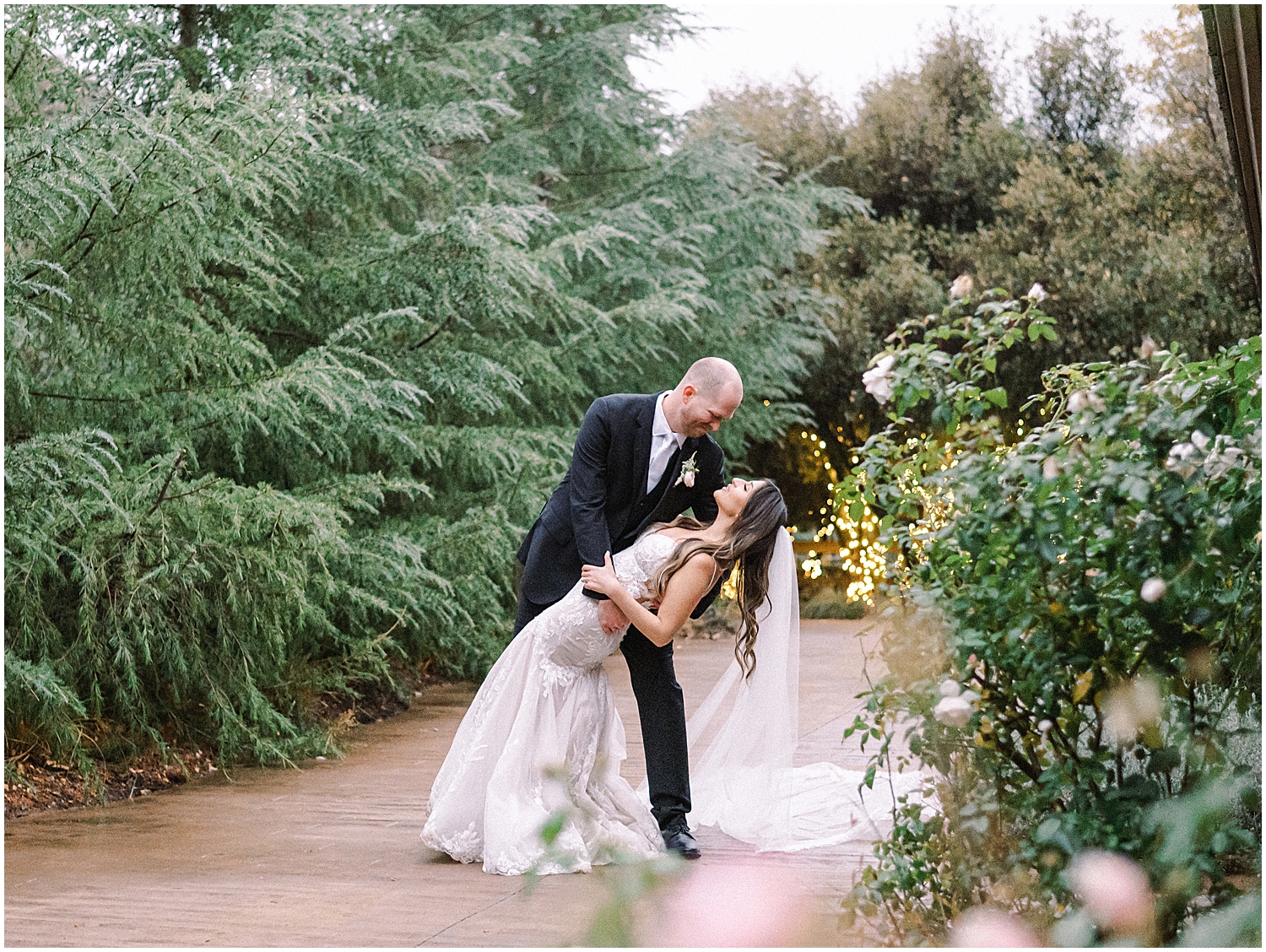 Elegant mountain wedding ceremony at Serendipity Garden with soft winter florals.