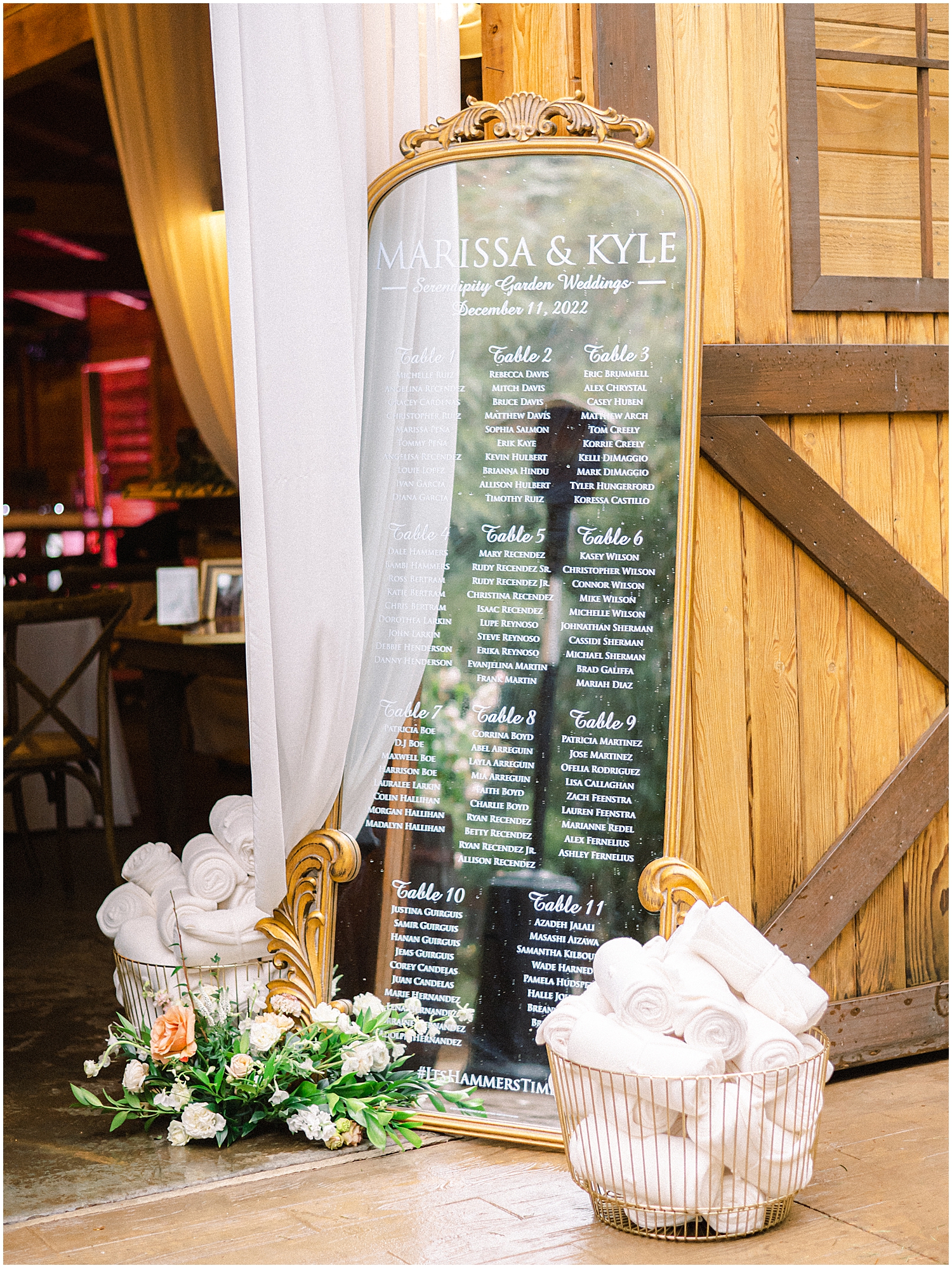 Elegant mountain wedding ceremony at Serendipity Garden with soft winter florals.